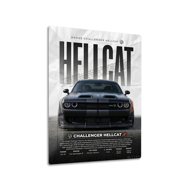 Dodge Challenger Hellcat metal poster on living room wall