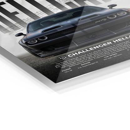 Dodge Challenger Hellcat metal wall art in a modern interior