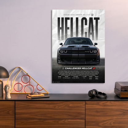 Dodge Challenger Hellcat metal poster size comparison