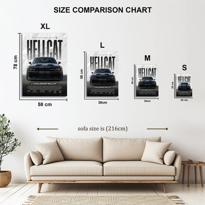 Dodge Challenger Hellcat metal wall art in styled room setting