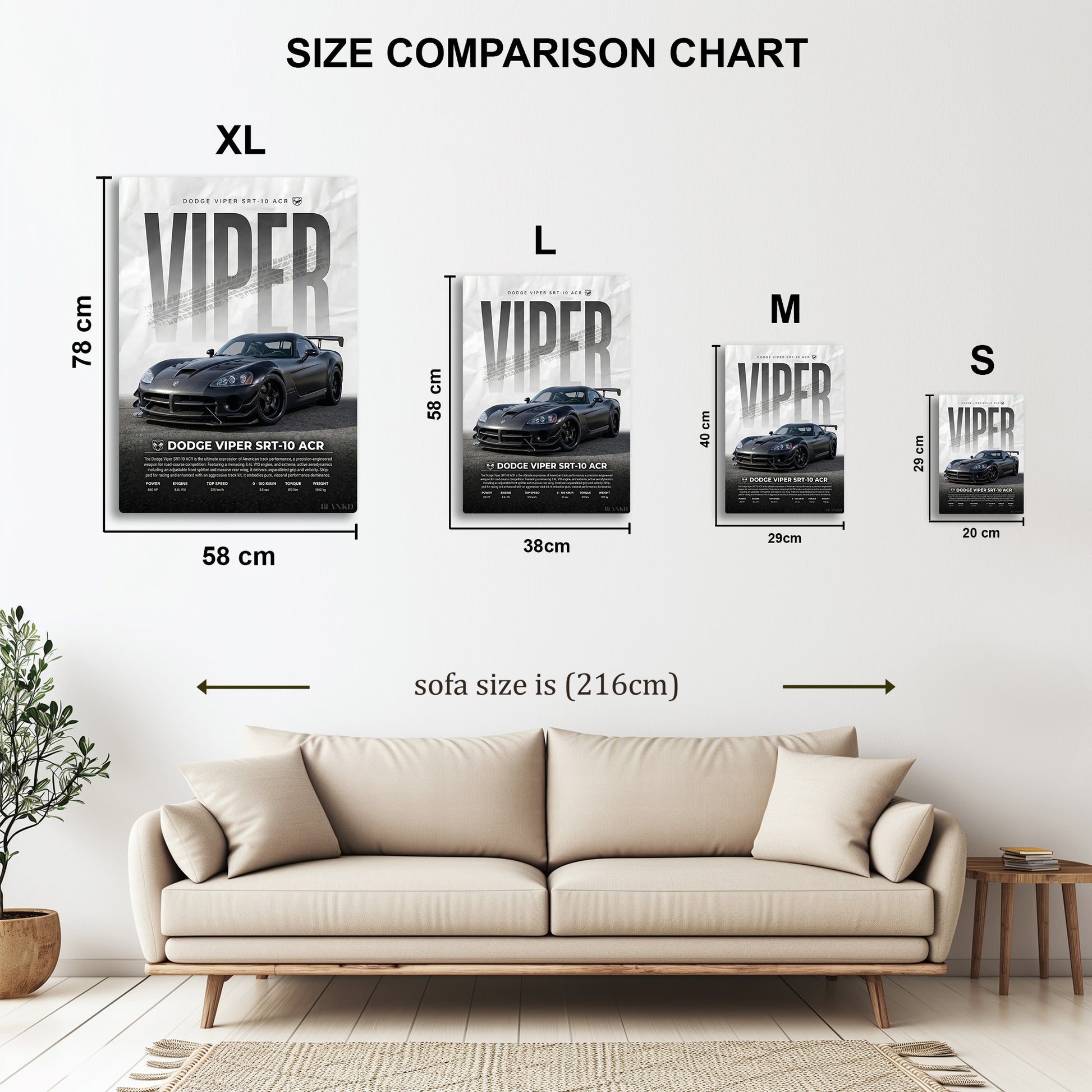 Dodge Viper SRT-10 metal wall art in styled room setting