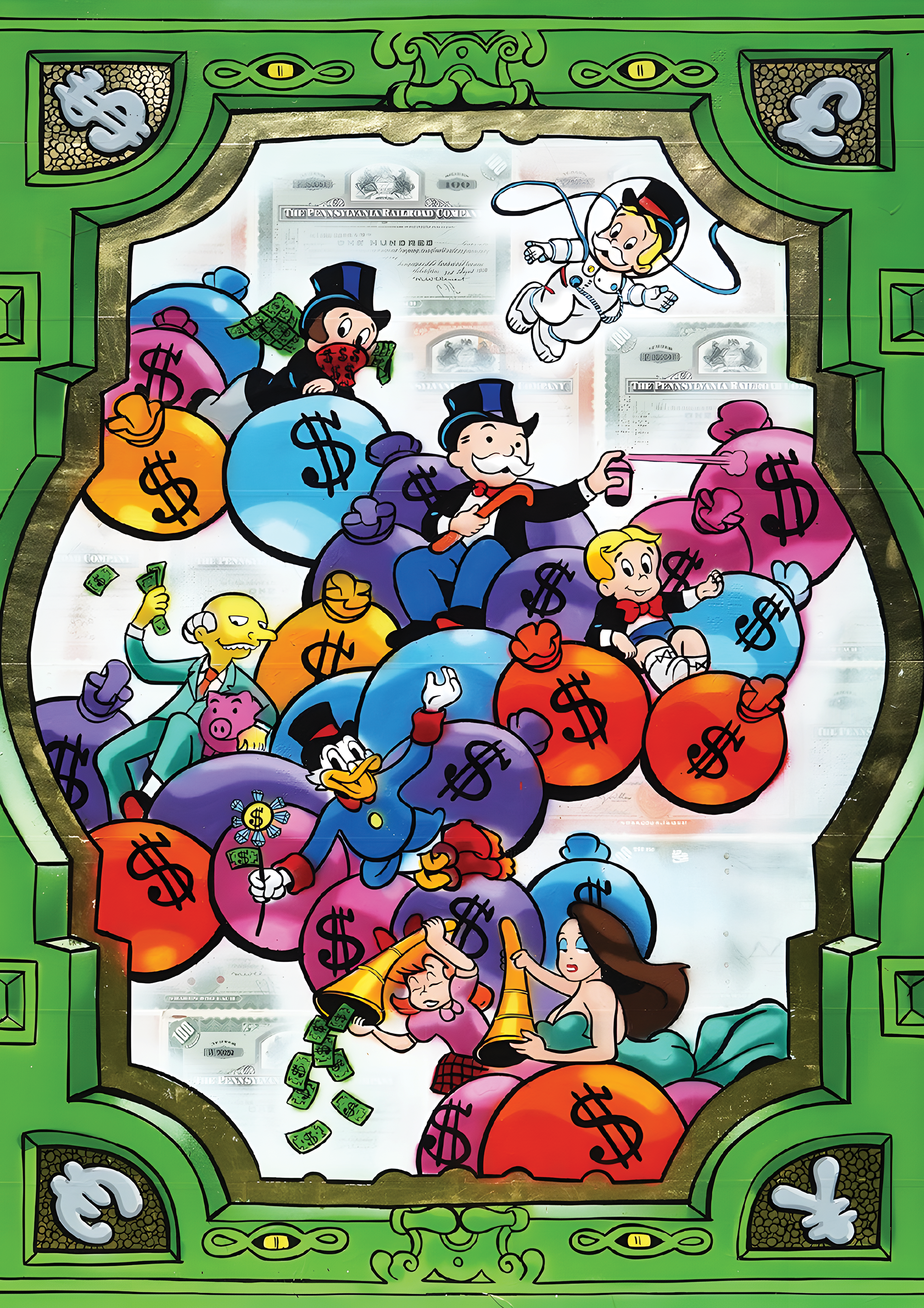 Alec Monopoly Green Frame | Graffiti metal poster artwork