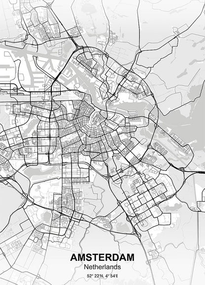 Amsterdam City Map metal poster artwork