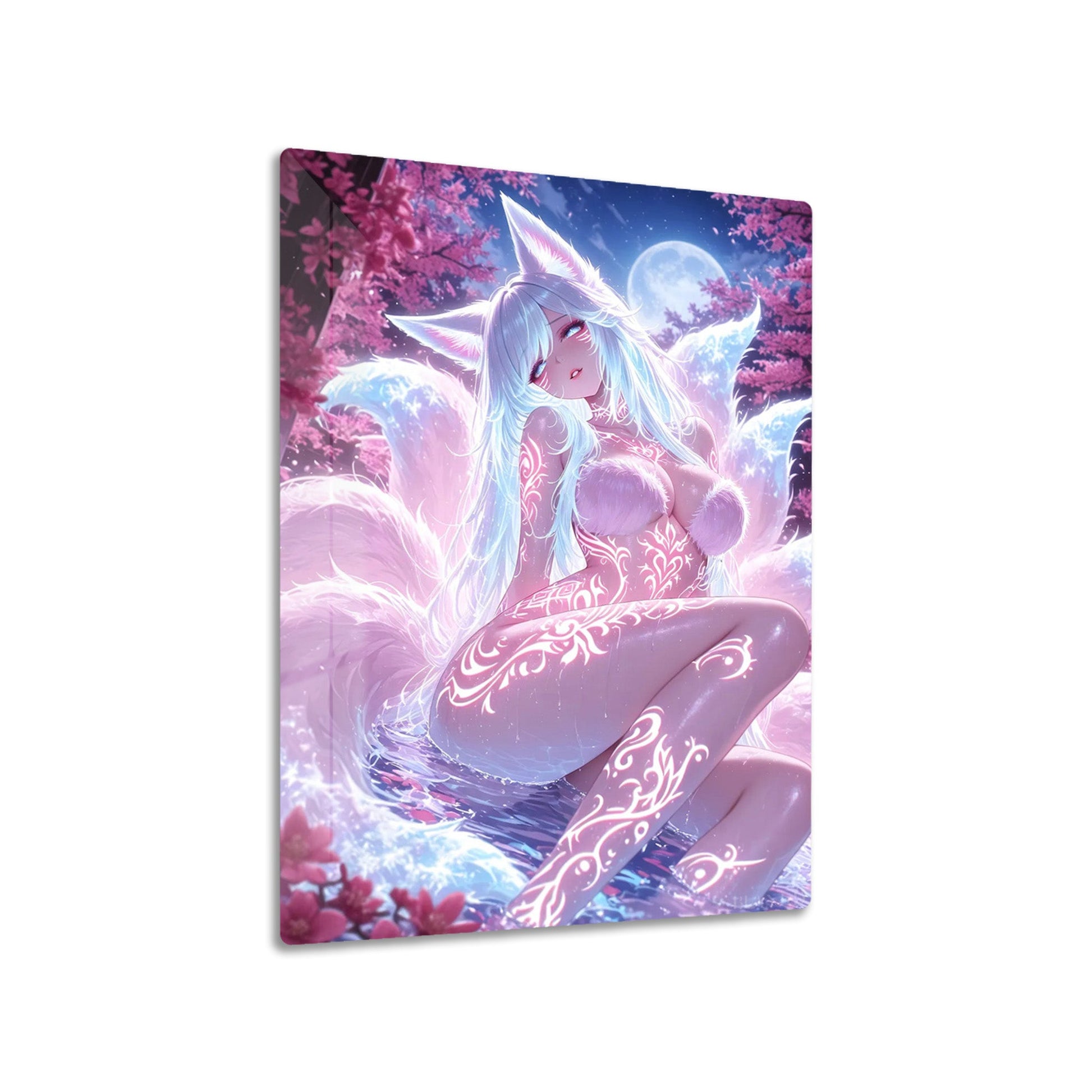 Fox Girl in Blossom metal poster on living room wall