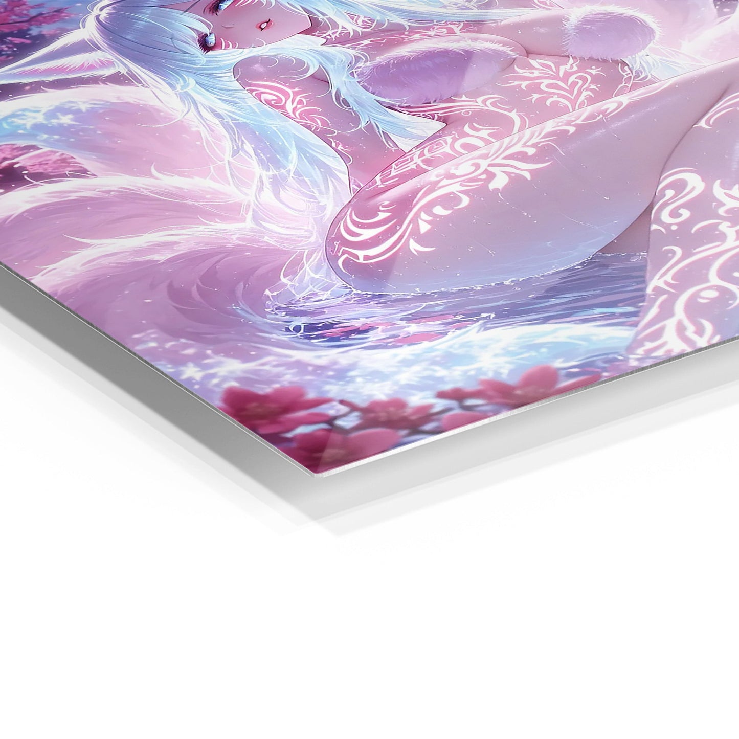 Fox Girl in Blossom metal wall art in a modern interior