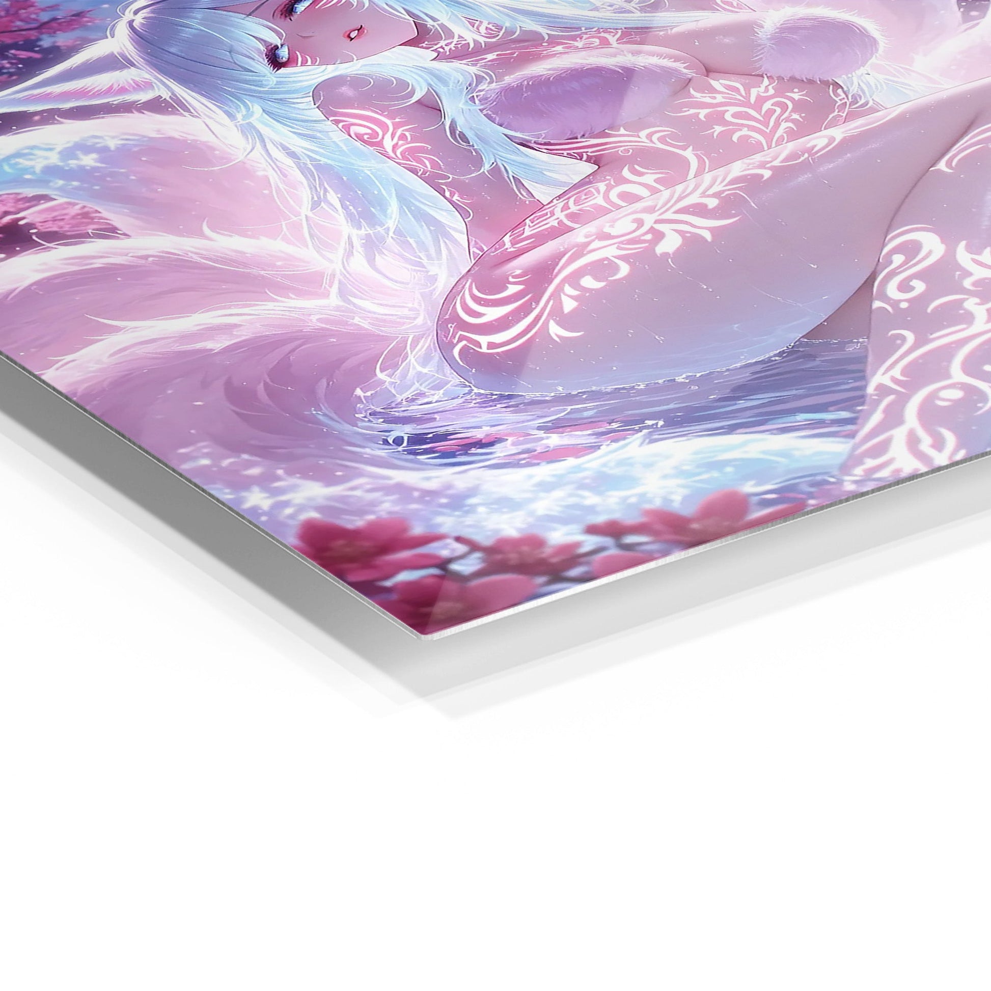 Fox Girl in Blossom metal wall art in a modern interior