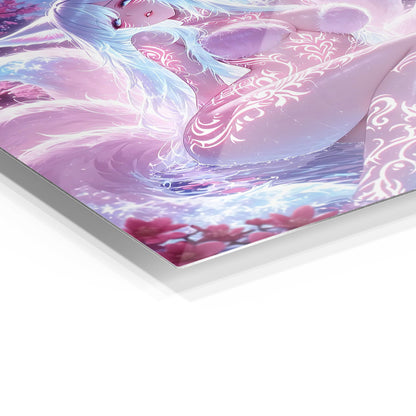 Fox Girl in Blossom metal wall art in a modern interior