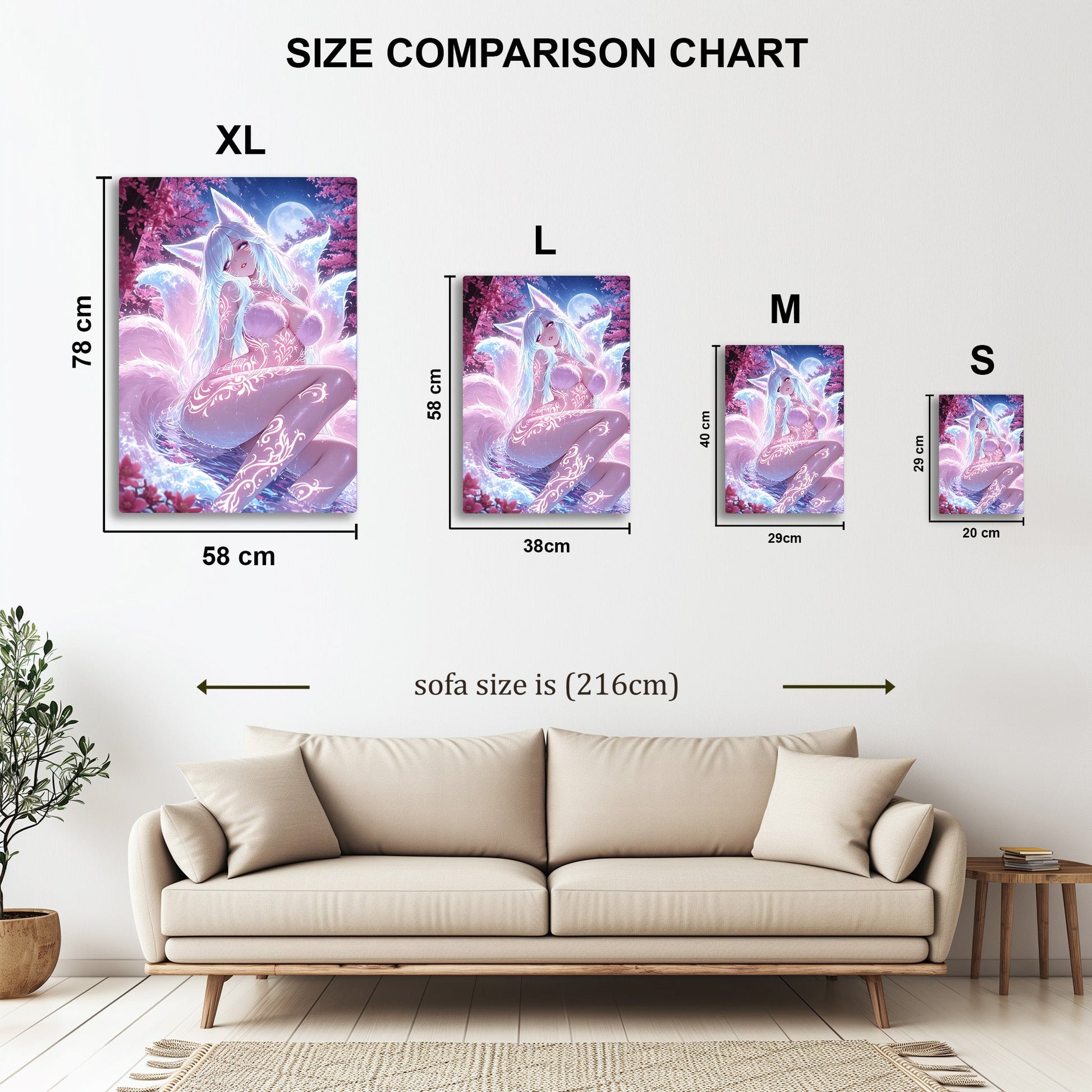 Fox Girl in Blossom metal wall art in styled room setting