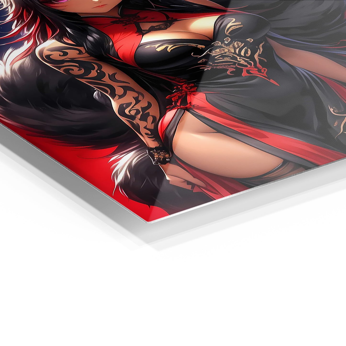 Fox Girl in Red metal wall art in a modern interior