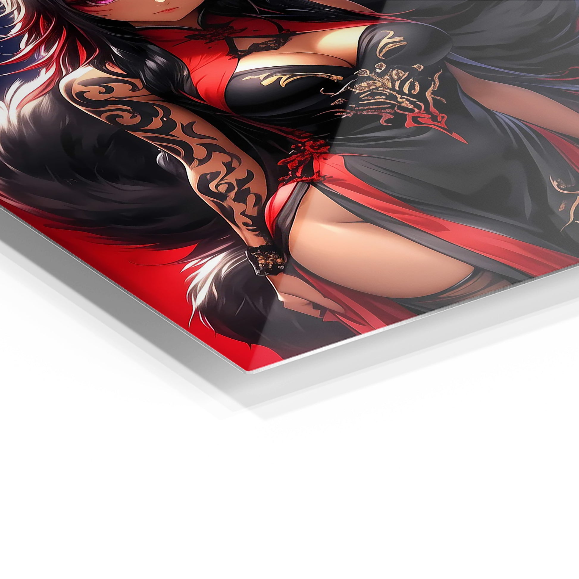 Fox Girl in Red metal wall art in a modern interior