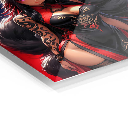 Fox Girl in Red metal wall art in a modern interior