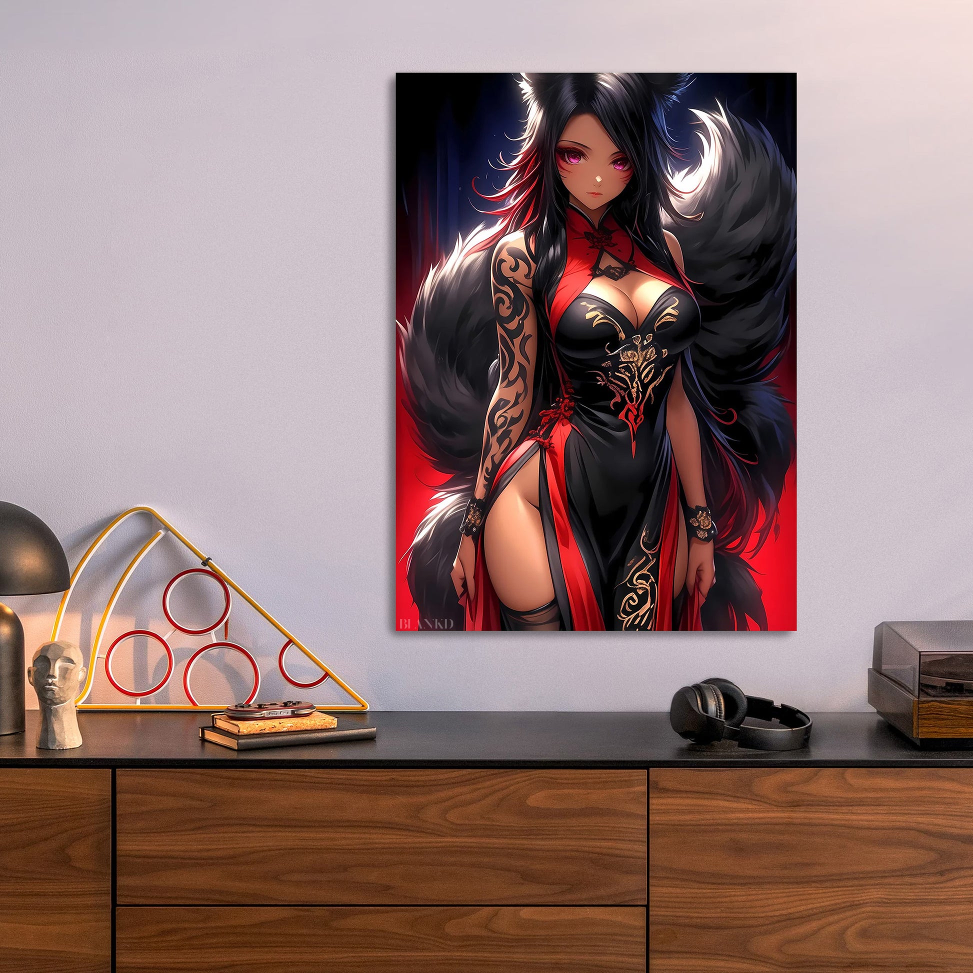 Fox Girl in Red metal poster size comparison