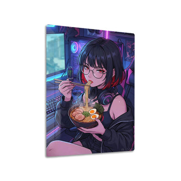 Anime Girl Eating Ramen in Gaming Setup