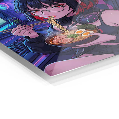 Anime Girl Eating Ramen in Gaming Setup