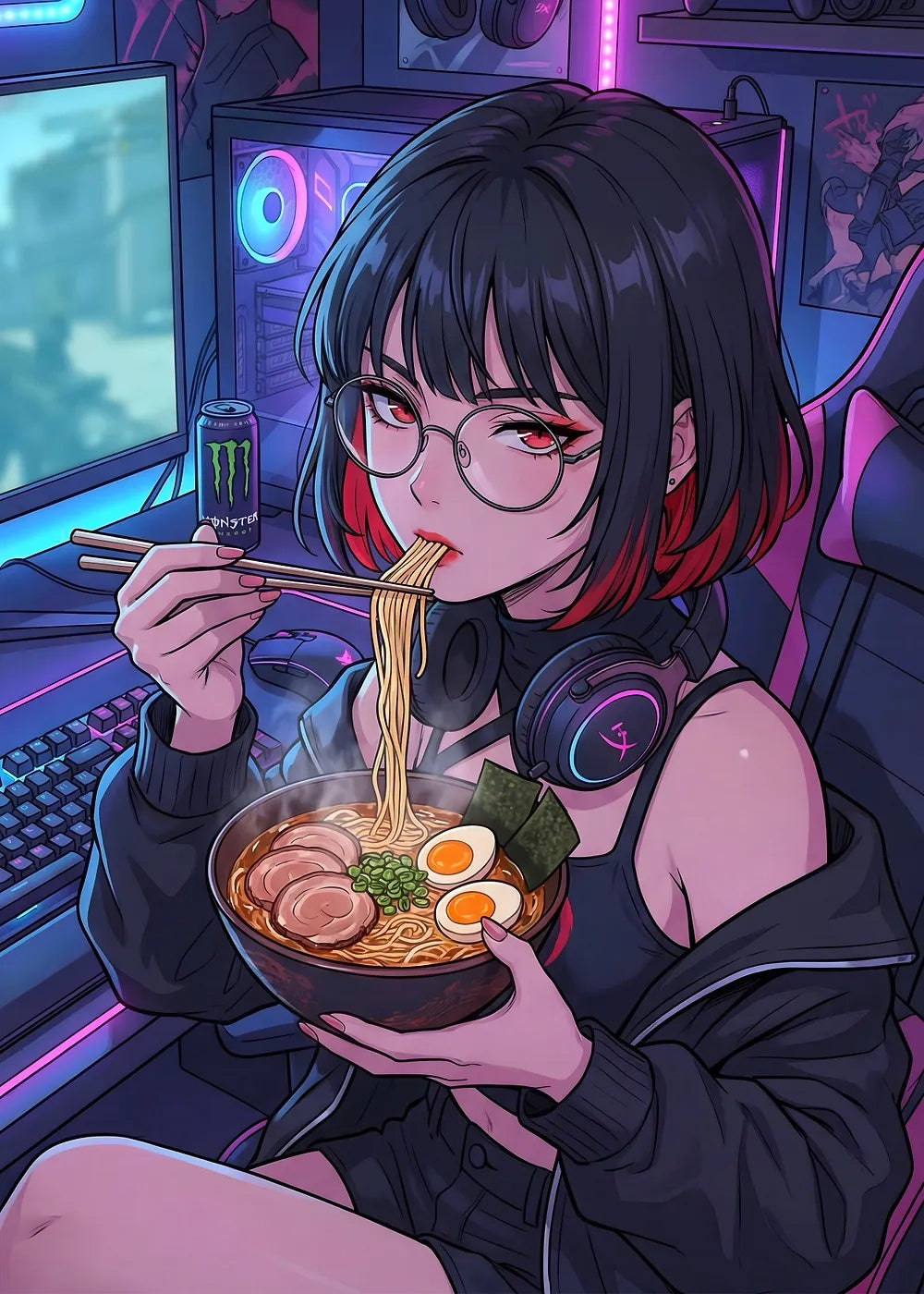Ramen Gamer Girl metal wall art