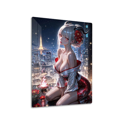 Anime Girl in Kimono metal poster on living room wall