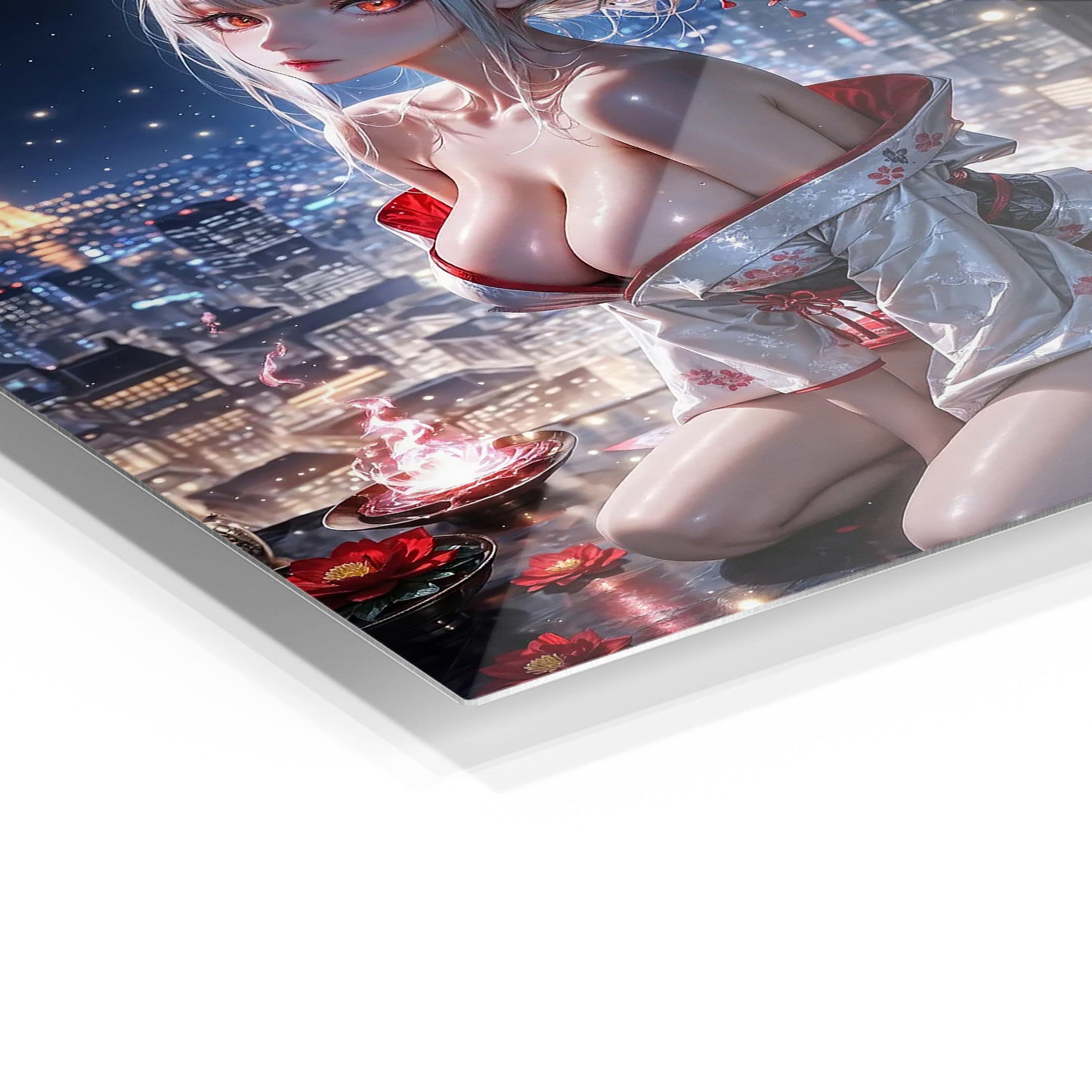 Anime Girl in Kimono metal wall art in a modern interior