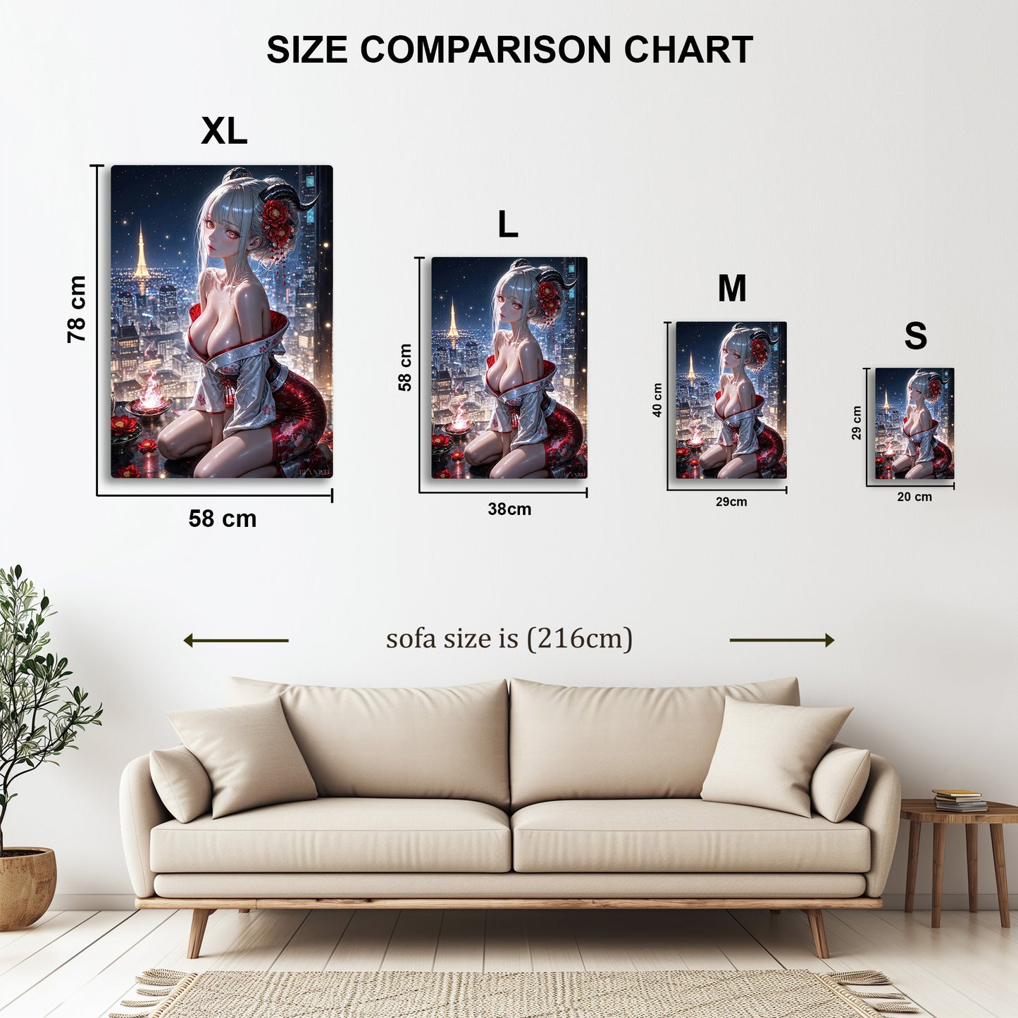 Anime Girl in Kimono metal wall art in styled room setting