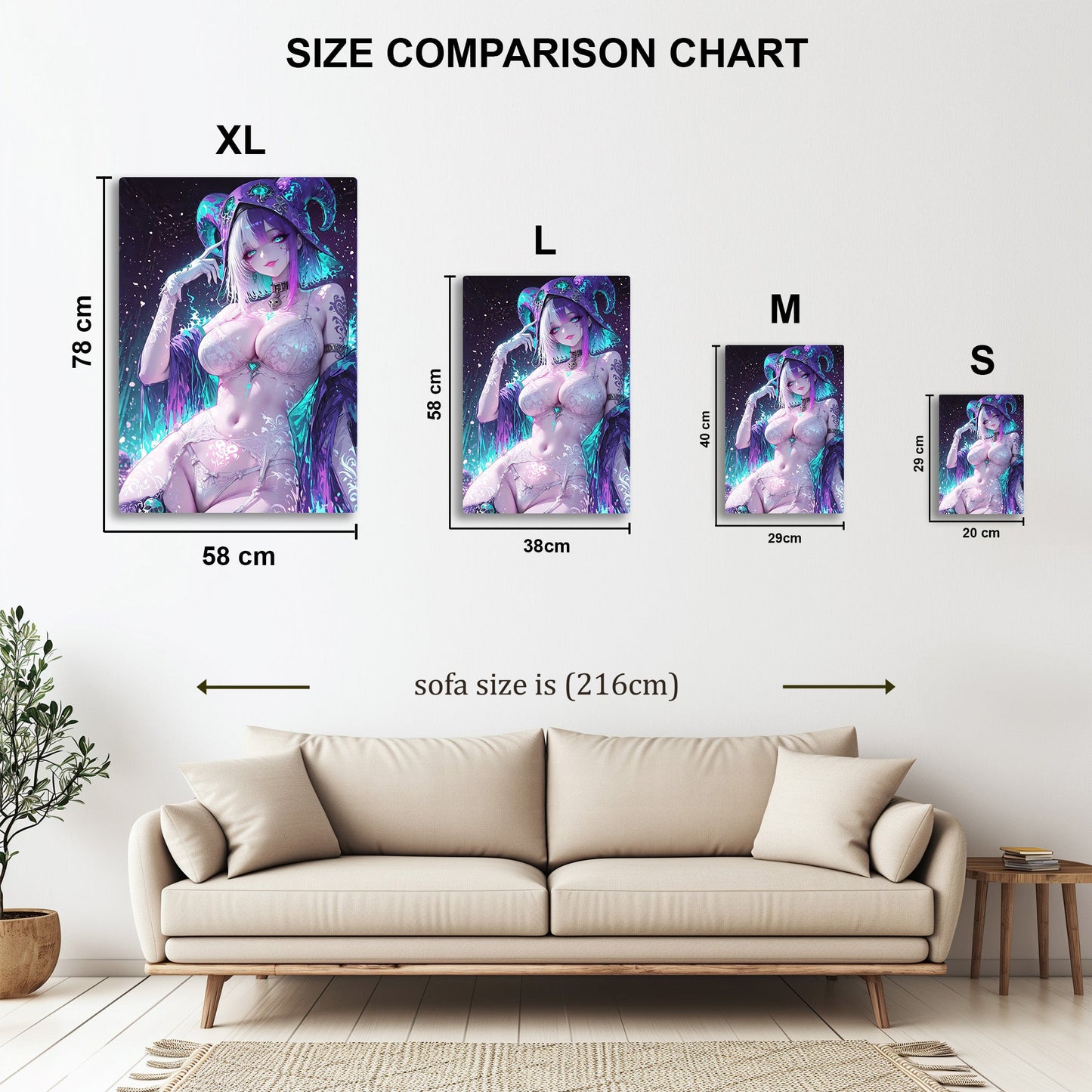 Horned Anime Girl metal wall art in styled room setting