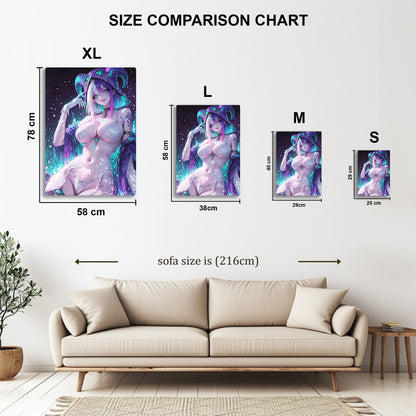 Horned Anime Girl metal wall art in styled room setting