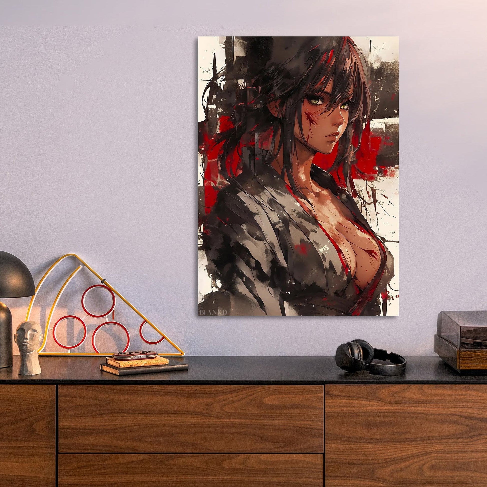 Anime Samurai Warrior metal poster size comparison