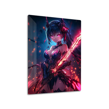 Anime Warrior Girl metal poster on living room wall