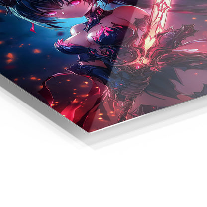 Anime Warrior Girl metal wall art in a modern interior