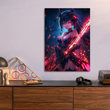 Anime Warrior Girl metal poster size comparison