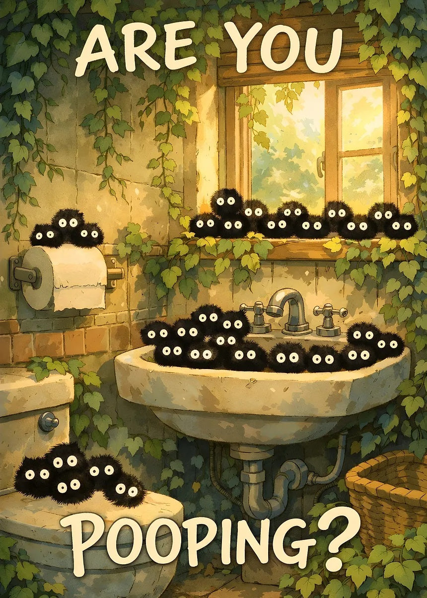 Are You Pooping Funny Susuwatari in a bathroom metal poster artwork