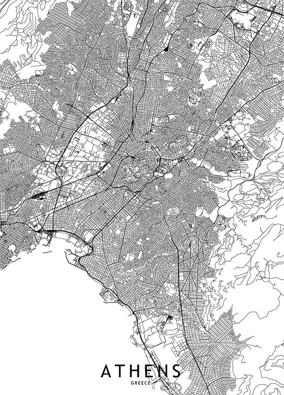 Athens City Map metal poster artwork