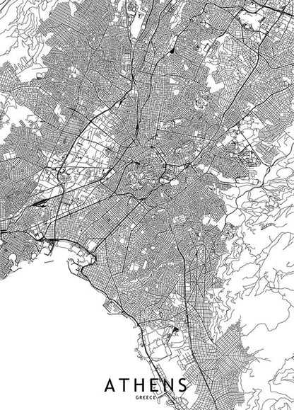 Athens City Map metal poster artwork