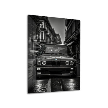 BMW E30 M3 metal poster on living room wall