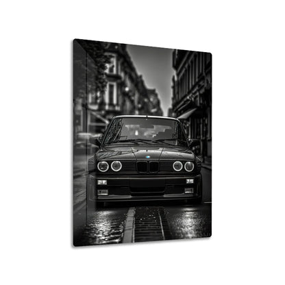 BMW E30 M3 metal poster on living room wall