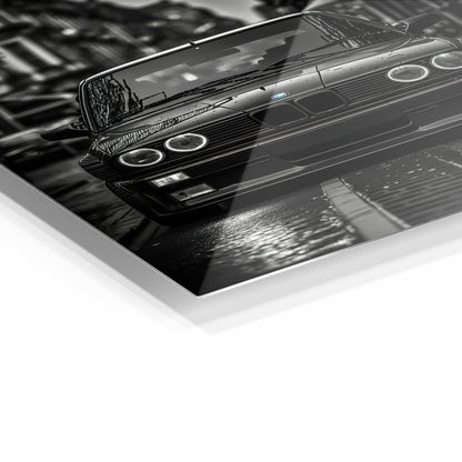 BMW E30 M3 metal wall art in a modern interior