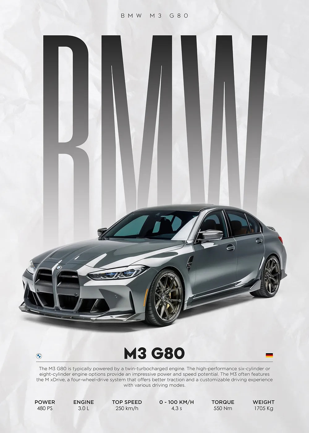 BMW M3 G80 metal poster artwork