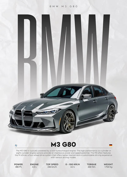 BMW M3 G80 metal poster artwork