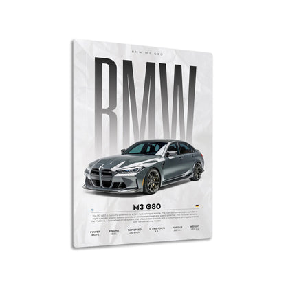 BMW M3 G80 metal poster on living room wall