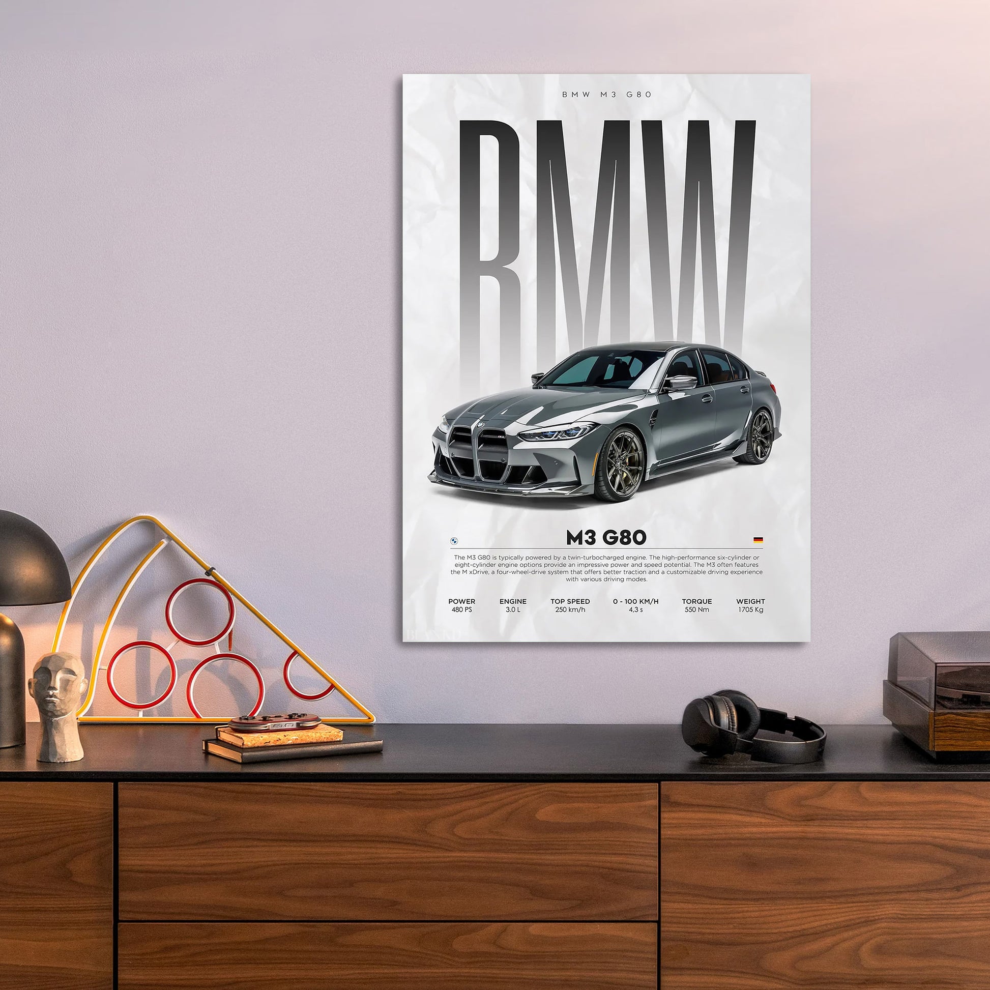 BMW M3 G80 metal poster size comparison