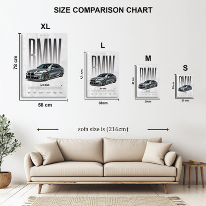 BMW M3 G80 metal wall art in styled room setting