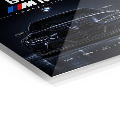 BMW M4 Competition metal wall art in a modern interior