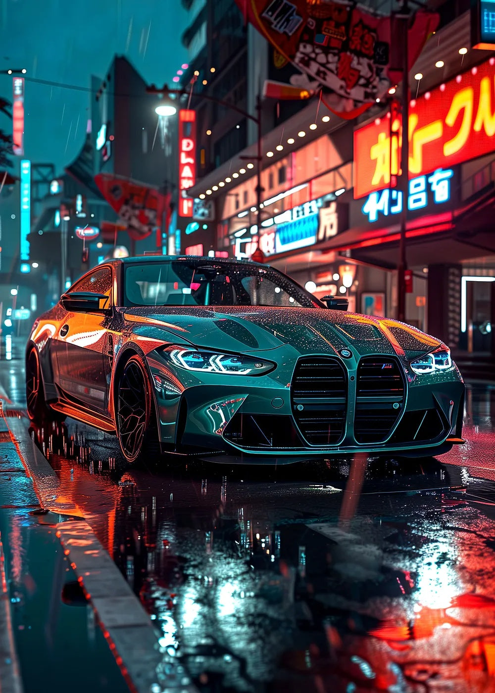 BMW M4 Neon Street metal poster artwork