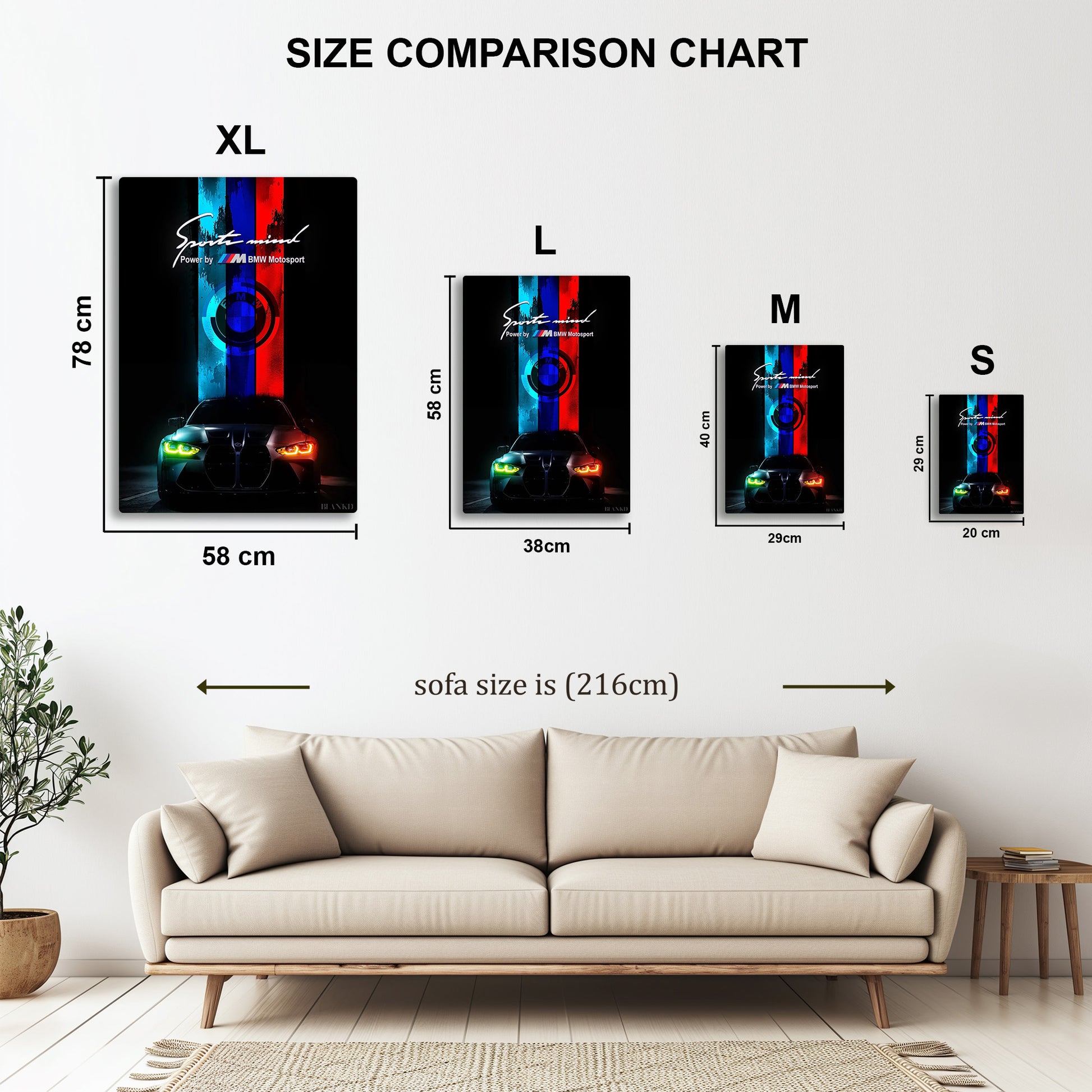 BMW Motorsport metal wall art in styled room setting
