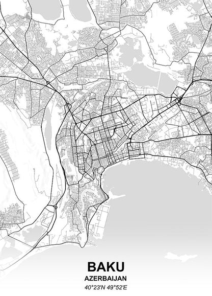 Baku Azerbaijan City Map metal poster artwork