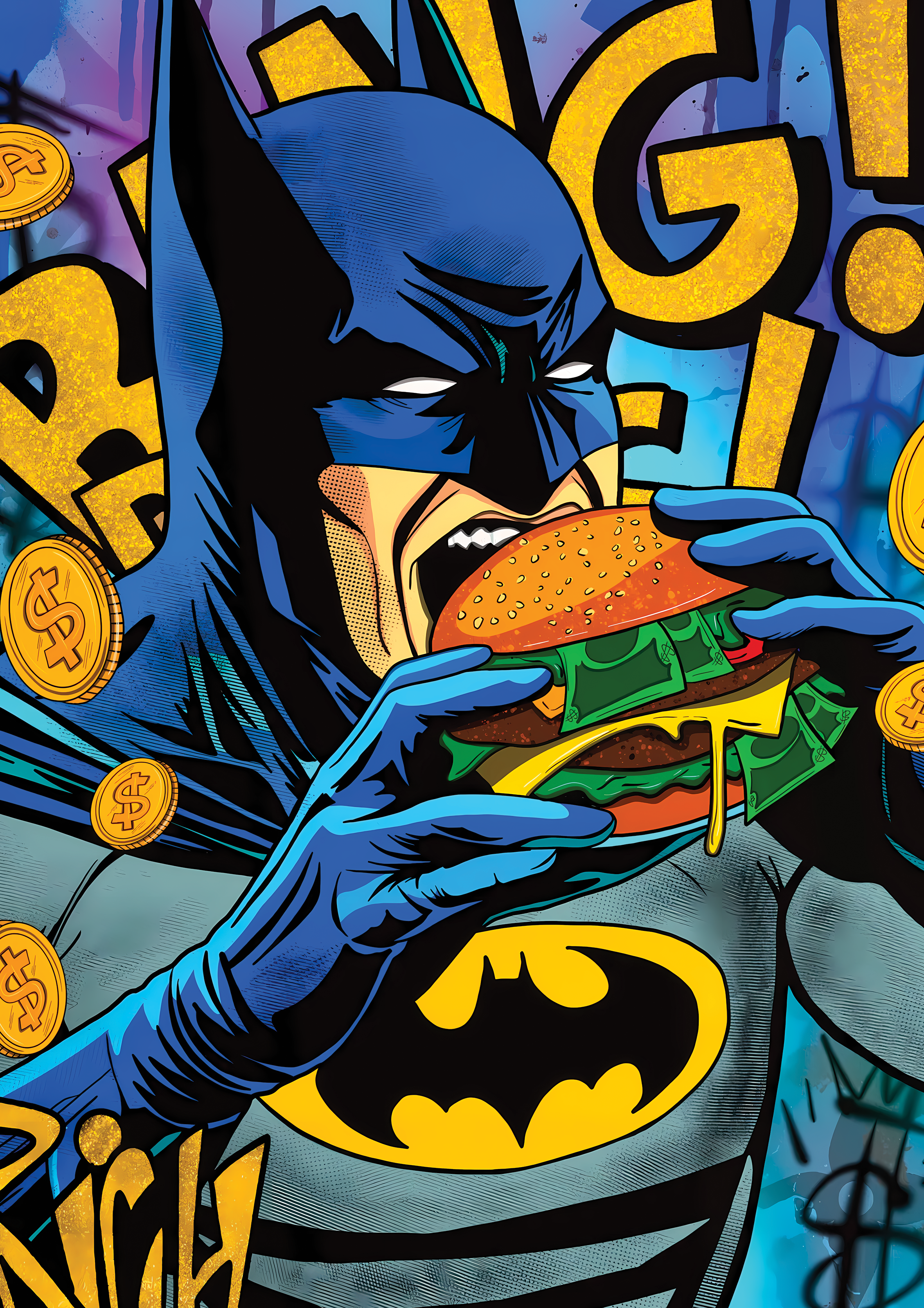Batman Eating Burger metal poster artwork
