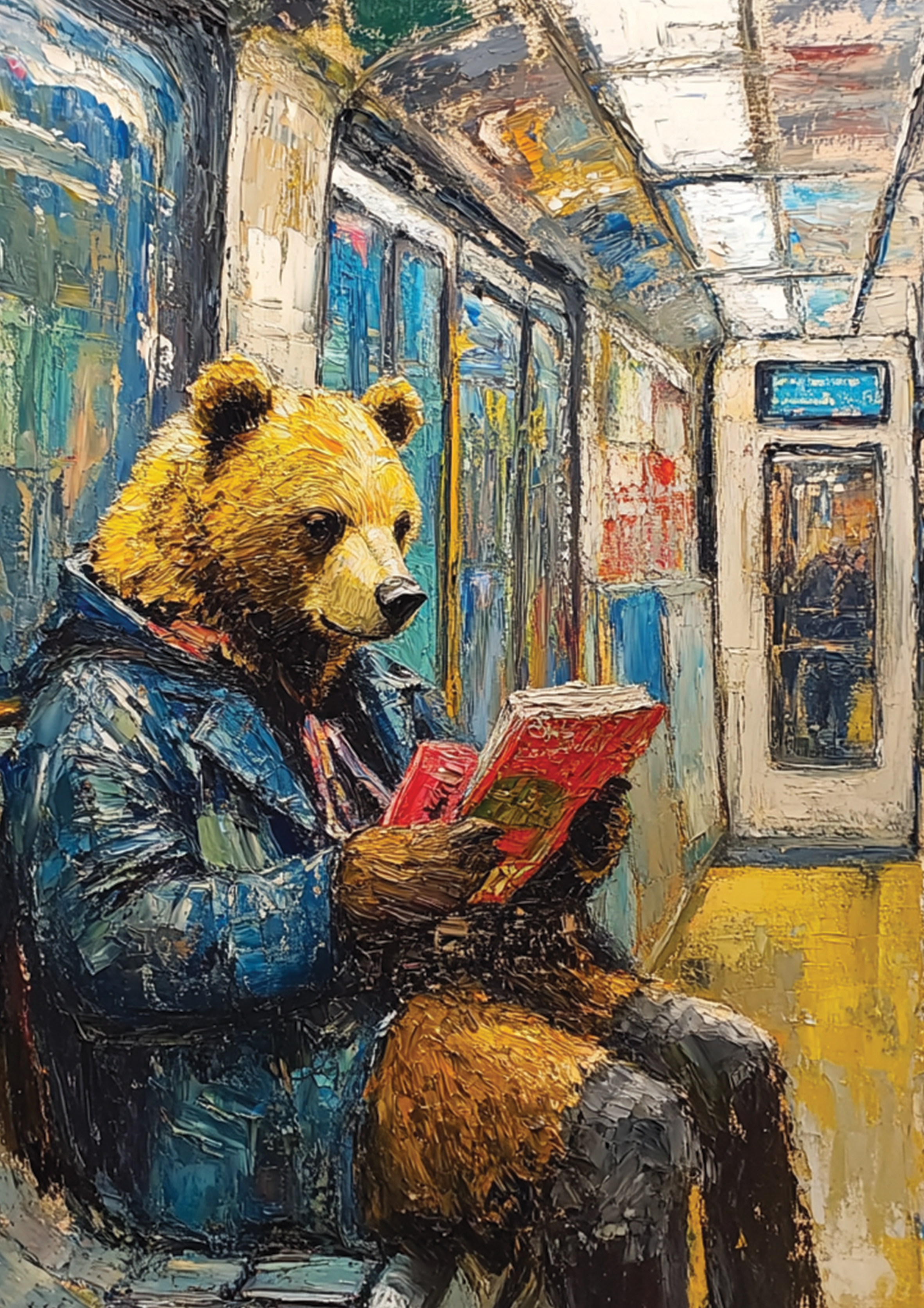 Bear Riding Subway metal poster artwork