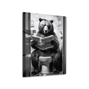 Bear on the Toilet metal poster on living room wall