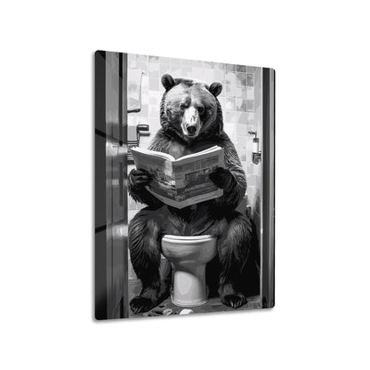 Bear on the Toilet metal poster on living room wall