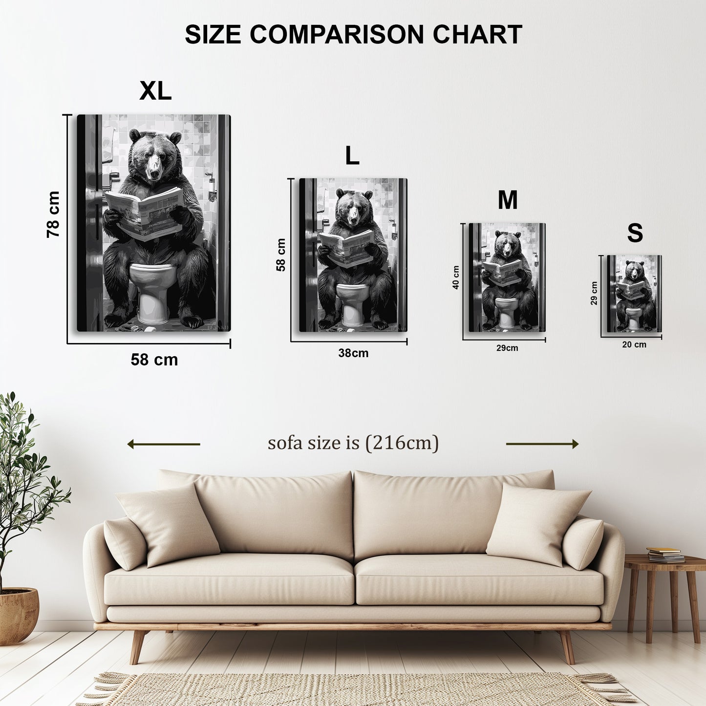 Bear on the Toilet metal wall art in styled room setting
