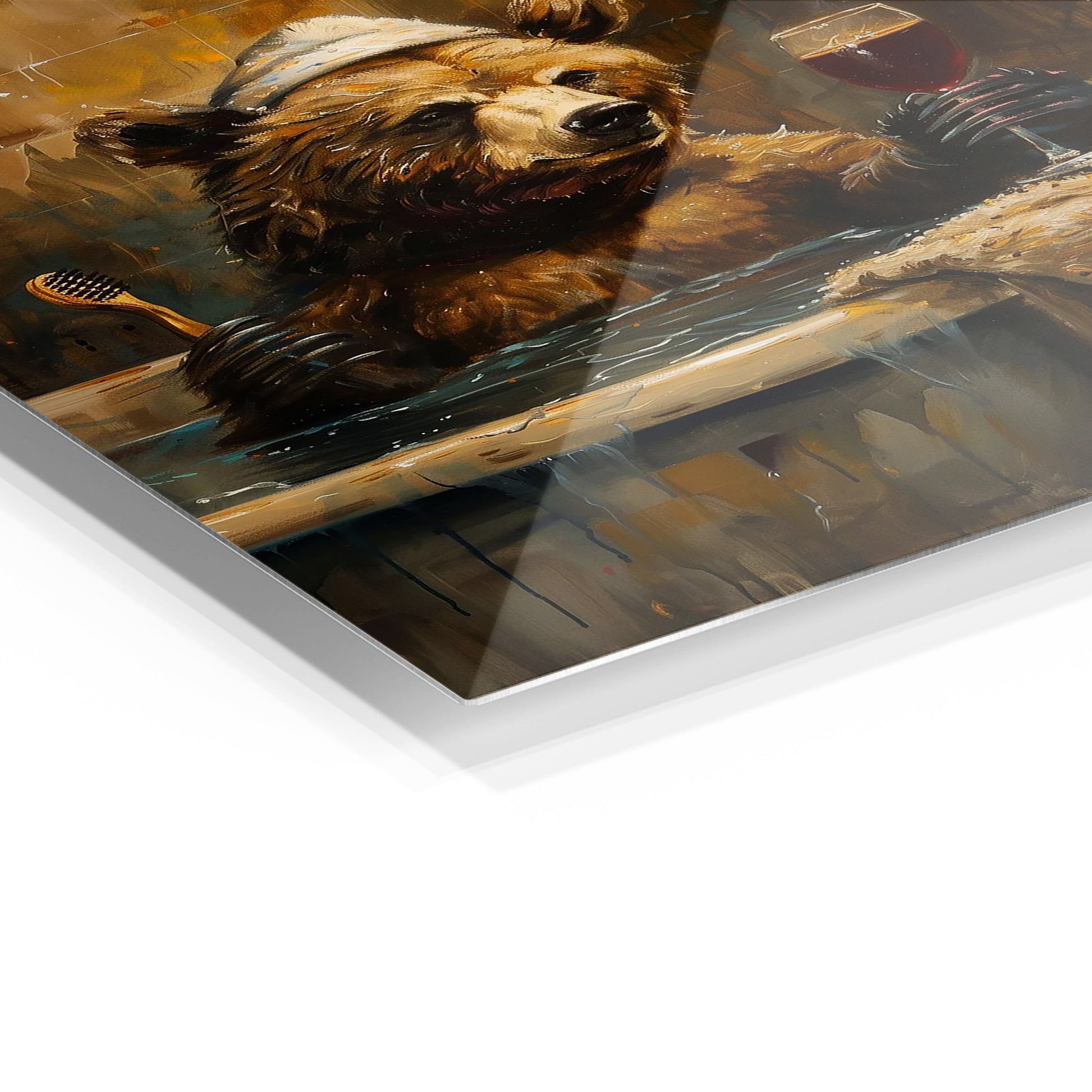 Bear in the Bath metal wall art in a modern interior