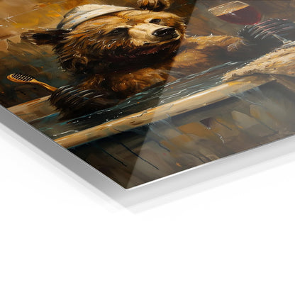Bear in the Bath metal wall art in a modern interior